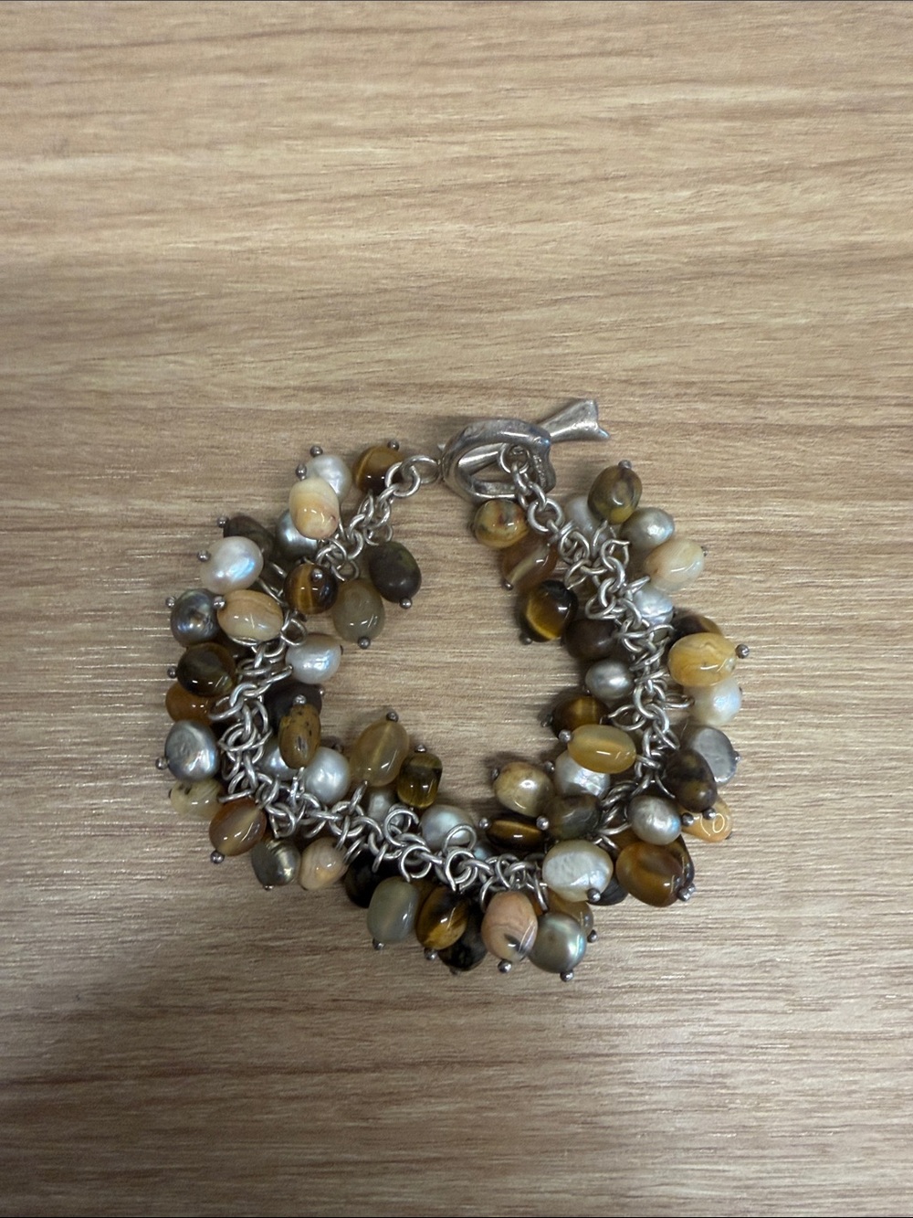 Women's Multi-Bead Charm Bracelet in Brown and Cream